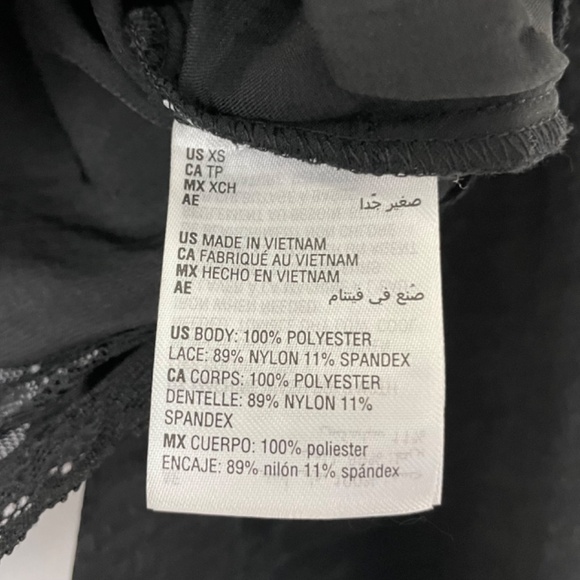 New Bar III Lace Hem V-Neck Balloon Sleeve Crop Top Cropped Blouse Black Size XS - Picture 15 of 16